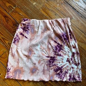 Tie-Dye Ribbed Mini Skirt - Pink & Purple